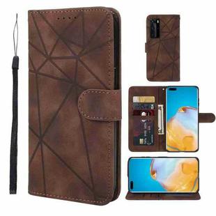 For Huawei P40 Pro Skin Feel Geometric Lines Leather Phone Case(Brown)