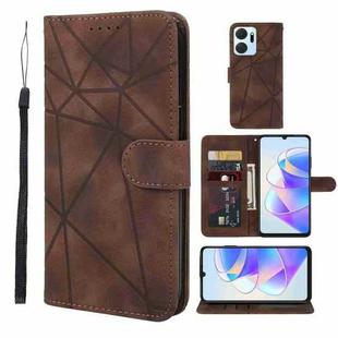 For Honor X7a Skin Feel Geometric Lines Leather Phone Case(Brown)