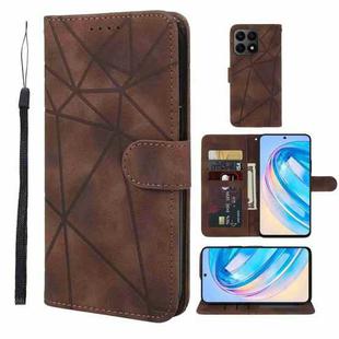 For Honor X8a Skin Feel Geometric Lines Leather Phone Case(Brown)