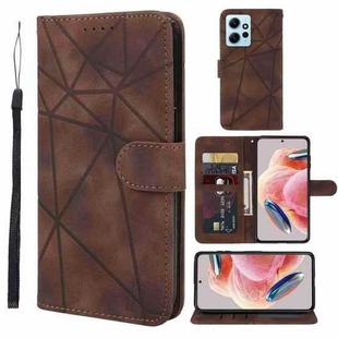 For Xiaomi Redmi Note 12 4G Global Skin Feel Geometric Lines Leather Phone Case(Brown)