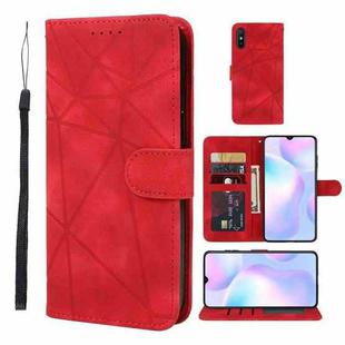 For Xiaomi Redmi 9A Skin Feel Geometric Lines Leather Phone Case(Red)