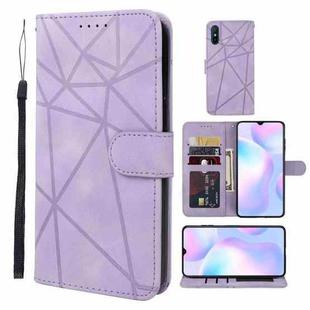 For Xiaomi Redmi 9A Skin Feel Geometric Lines Leather Phone Case(Purple)