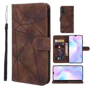 For Xiaomi Redmi 9A Skin Feel Geometric Lines Leather Phone Case(Brown)