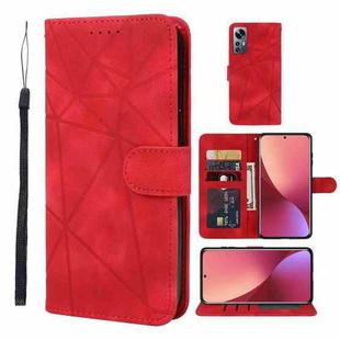 For Xiaomi 12 Skin Feel Geometric Lines Leather Phone Case(Red)