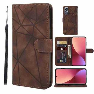 For Xiaomi 12 Skin Feel Geometric Lines Leather Phone Case(Brown)