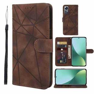 For Xiaomi 12 Pro Skin Feel Geometric Lines Leather Phone Case(Brown)