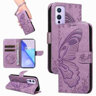 For OnePlus 9 Swallowtail Butterfly Embossed Leather Phone Case(Purple)