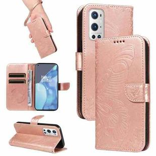 For OnePlus 9 Pro Swallowtail Butterfly Embossed Leather Phone Case(Rose Gold)