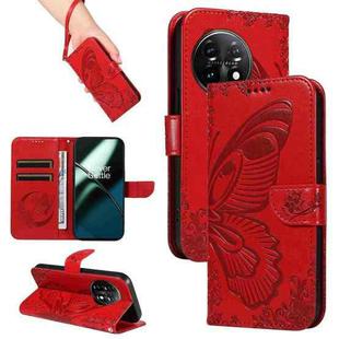 For OnePlus 11 5G Swallowtail Butterfly Embossed Leather Phone Case(Red)