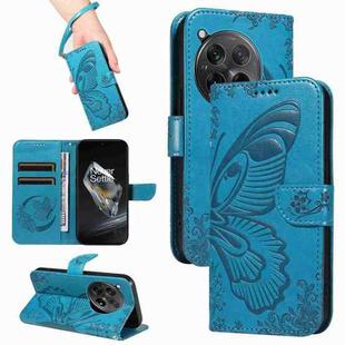 For OnePlus 12 Swallowtail Butterfly Embossed Leather Phone Case(Blue)