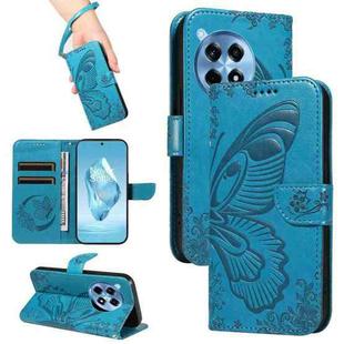 For OnePlus 12R Swallowtail Butterfly Embossed Leather Phone Case(Blue)