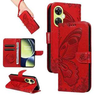 For OnePlus Nord CE 3 Lite Swallowtail Butterfly Embossed Leather Phone Case(Red)