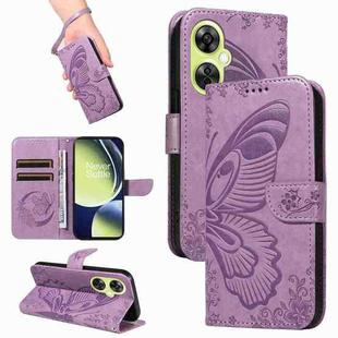 For OnePlus Nord CE 3 Lite Swallowtail Butterfly Embossed Leather Phone Case(Purple)