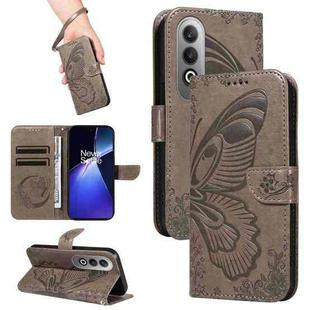 For OnePlus Nord CE4 Swallowtail Butterfly Embossed Leather Phone Case(Grey)