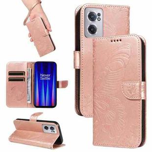 For OnePlus Nord CE 2 5G Swallowtail Butterfly Embossed Leather Phone Case(Rose Gold)