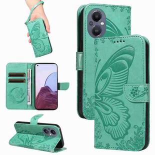 For OnePlus Nord N20 5G / OPPO A96 5G Swallowtail Butterfly Embossed Leather Phone Case(Green)