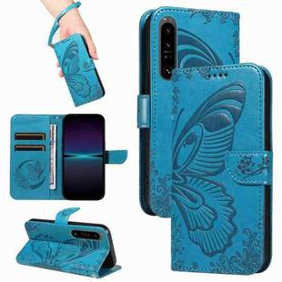 For Sony Xperia 1 IV Swallowtail Butterfly Embossed Leather Phone Case(Blue)