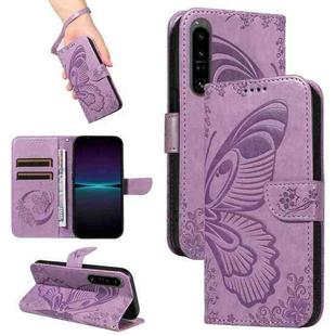 For Sony Xperia 1 IV Swallowtail Butterfly Embossed Leather Phone Case(Purple)