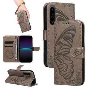 For Sony Xperia 1 IV Swallowtail Butterfly Embossed Leather Phone Case(Grey)