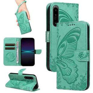 For Sony Xperia 1 IV Swallowtail Butterfly Embossed Leather Phone Case(Green)