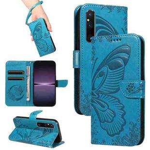 For Sony Xperia 1 V Swallowtail Butterfly Embossed Leather Phone Case(Blue)