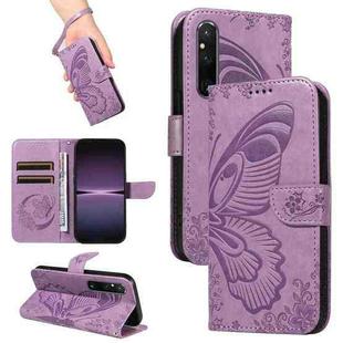 For Sony Xperia 1 V Swallowtail Butterfly Embossed Leather Phone Case(Purple)