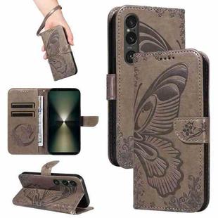 For Sony Xperia 1 VI 2024 Swallowtail Butterfly Embossed Leather Phone Case(Grey)