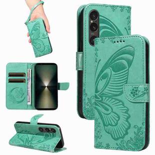 For Sony Xperia 1 VI 2024 Swallowtail Butterfly Embossed Leather Phone Case(Green)