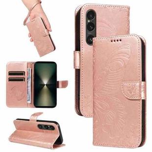 For Sony Xperia 1 VI 2024 Swallowtail Butterfly Embossed Leather Phone Case(Rose Gold)