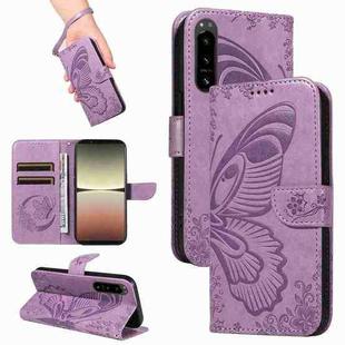 For Sony Xperia 5 IV Swallowtail Butterfly Embossed Leather Phone Case(Purple)