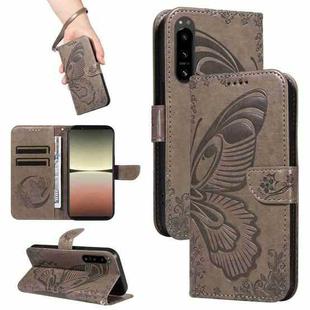 For Sony Xperia 5 IV Swallowtail Butterfly Embossed Leather Phone Case(Grey)