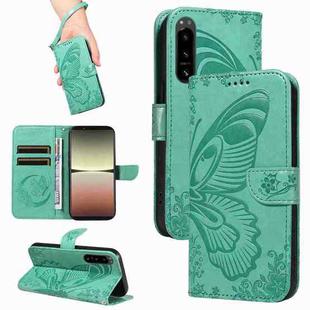 For Sony Xperia 5 IV Swallowtail Butterfly Embossed Leather Phone Case(Green)