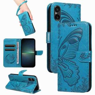 For Sony Xperia 5 V Swallowtail Butterfly Embossed Leather Phone Case(Blue)