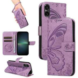 For Sony Xperia 5 V Swallowtail Butterfly Embossed Leather Phone Case(Purple)