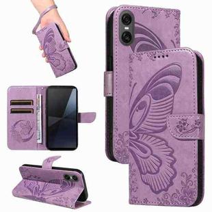 For Sony Xperia 10 VI 2024 Swallowtail Butterfly Embossed Leather Phone Case(Purple)