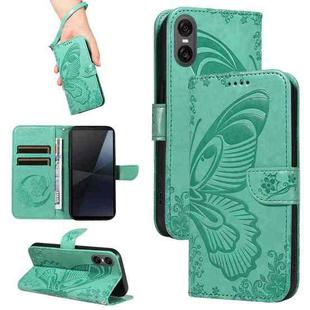 For Sony Xperia 10 VI 2024 Swallowtail Butterfly Embossed Leather Phone Case(Green)