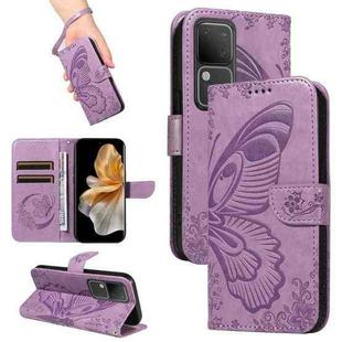 For vivo S18 5G Swallowtail Butterfly Embossed Leather Phone Case(Purple)