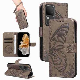 For vivo S18 5G Swallowtail Butterfly Embossed Leather Phone Case(Grey)
