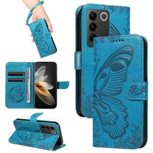 For vivo V27 5G / V27 Pro 5G Swallowtail Butterfly Embossed Leather Phone Case(Blue)