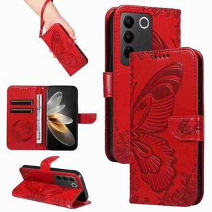 For vivo V27 5G / V27 Pro 5G Swallowtail Butterfly Embossed Leather Phone Case(Red)