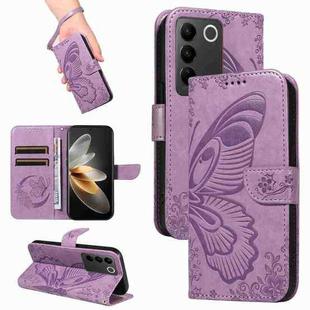 For vivo V27 5G / V27 Pro 5G Swallowtail Butterfly Embossed Leather Phone Case(Purple)