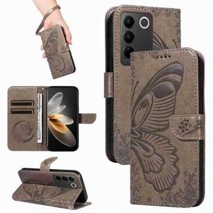 For vivo V27 5G / V27 Pro 5G Swallowtail Butterfly Embossed Leather Phone Case(Grey)