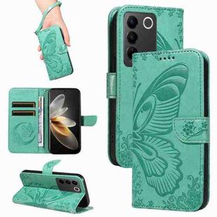 For vivo V27 5G / V27 Pro 5G Swallowtail Butterfly Embossed Leather Phone Case(Green)