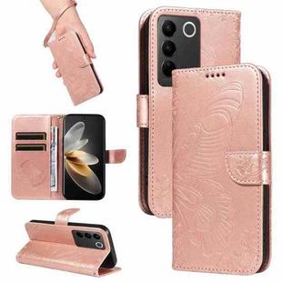 For vivo V27 5G / V27 Pro 5G Swallowtail Butterfly Embossed Leather Phone Case(Rose Gold)
