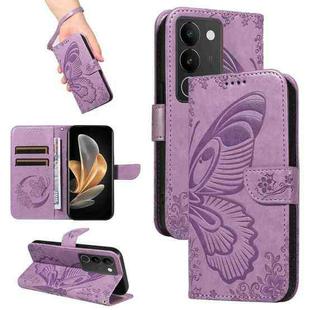 For vivo V29 5G Swallowtail Butterfly Embossed Leather Phone Case(Purple)