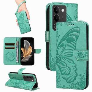 For vivo V29 5G Swallowtail Butterfly Embossed Leather Phone Case(Green)