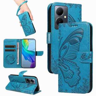 For vivo V29 Lite / Y78 5G / Y78+ 5G Swallowtail Butterfly Embossed Leather Phone Case(Blue)