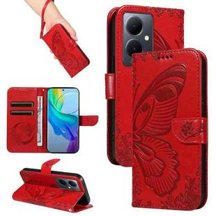 For vivo V29 Lite / Y78 5G / Y78+ 5G Swallowtail Butterfly Embossed Leather Phone Case(Red)