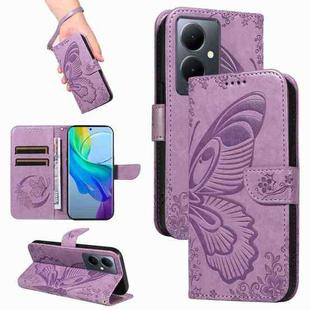 For vivo V29 Lite / Y78 5G / Y78+ 5G Swallowtail Butterfly Embossed Leather Phone Case(Purple)