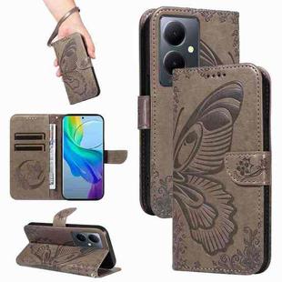 For vivo V29 Lite / Y78 5G / Y78+ 5G Swallowtail Butterfly Embossed Leather Phone Case(Grey)
